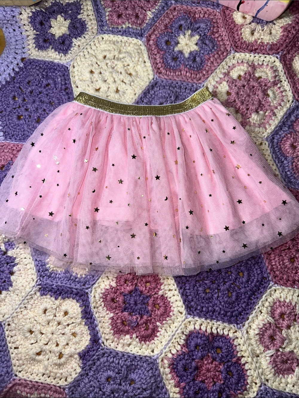 Girls' Pink Tulle Skirt with Gold Elastic Waistband B330